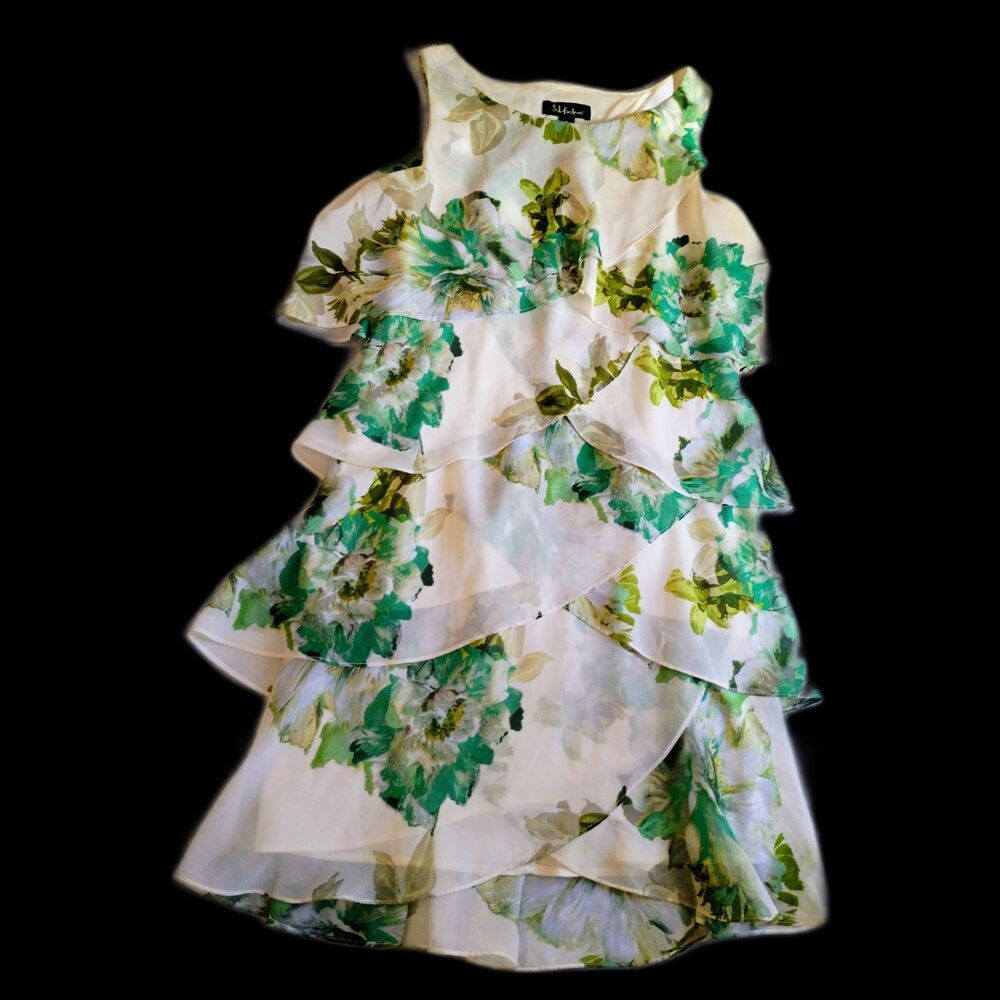 S.L. Fashions Floral Layered Tiered Ruffle Dress sz.10 fairycore cottagecore